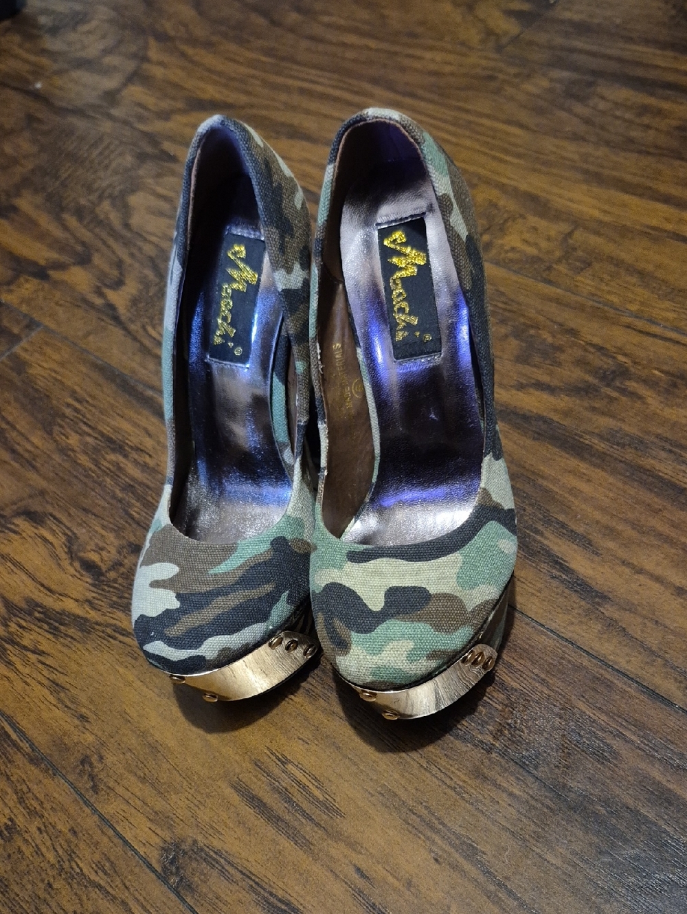 Anaki Camouflage Peep-Toe Heels with Gold Accent